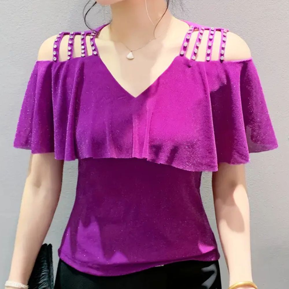 Modische V-Ausschnitt Bluse für Damen - Elvira