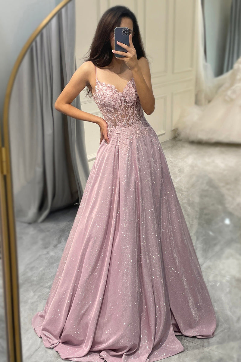 Glänzendes Blush A-Linien Ballkleid - Clara