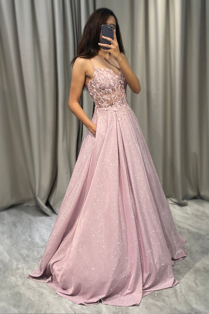 Glänzendes Blush A-Linien Ballkleid - Clara