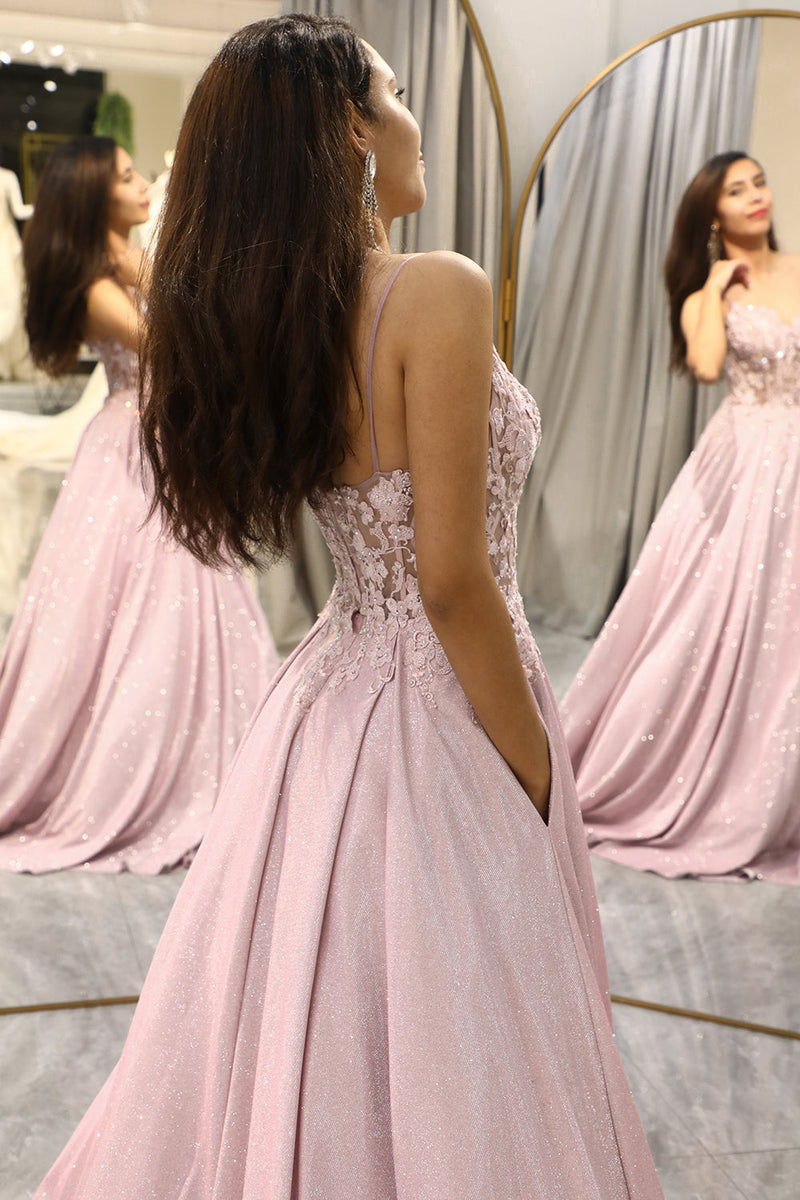 Glänzendes Blush A-Linien Ballkleid - Clara