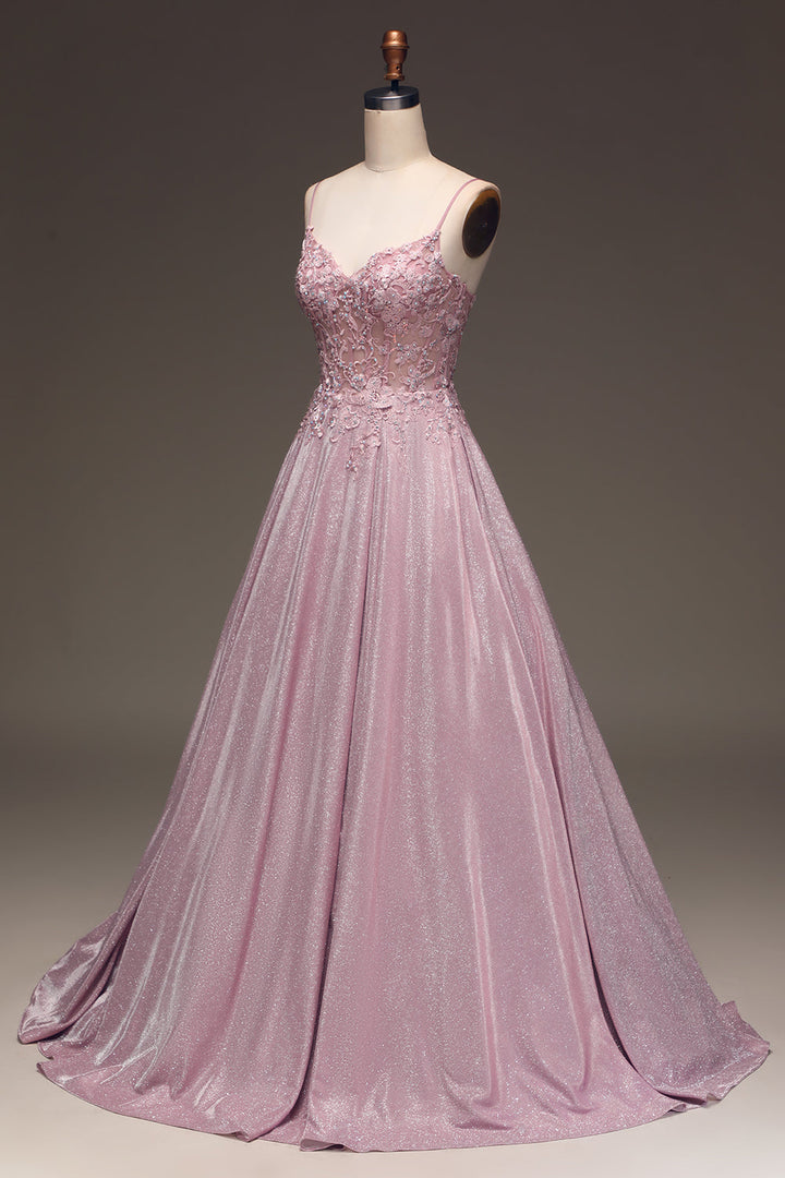Glänzendes Blush A-Linien Ballkleid - Clara