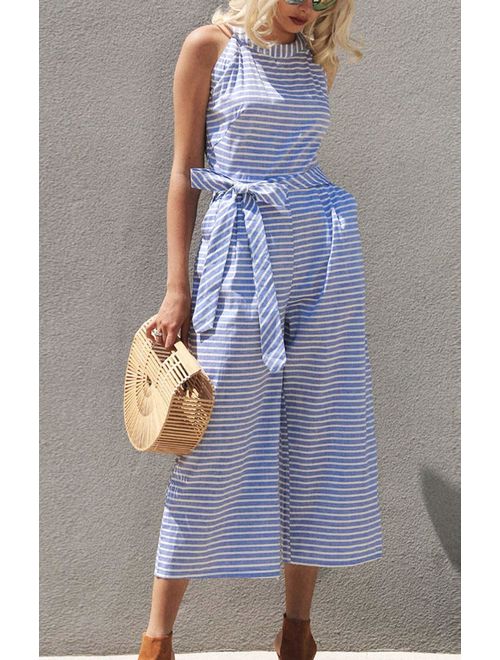 Gestreifter Damen-Jumpsuit mit Neckholder – Vivienne