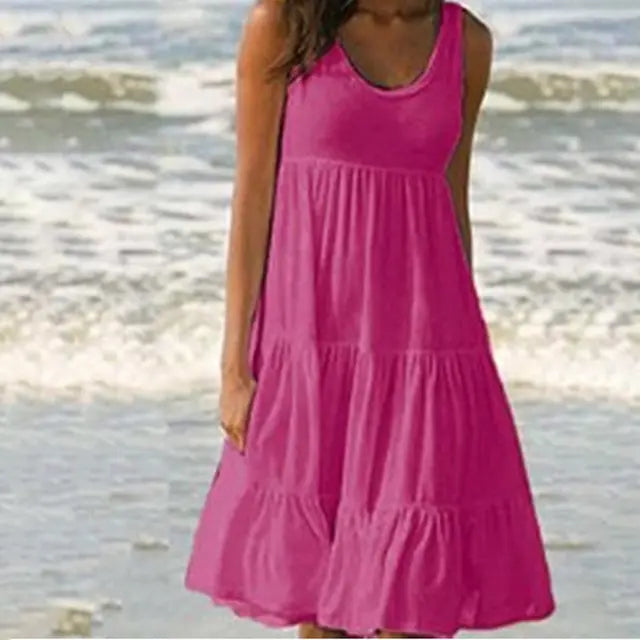 Trendy mouwloze mini jurk met ronde hals - Amelie