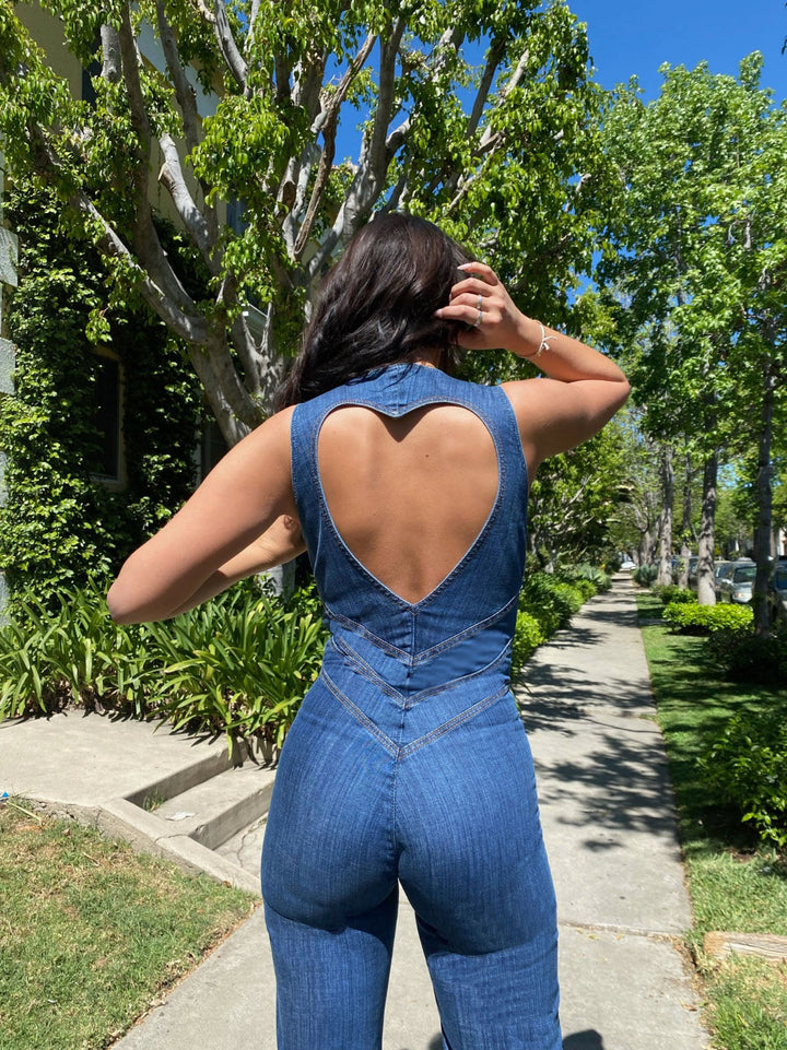 Hartvormige Rugloze Dames Denim Jumpsuit – Sakura