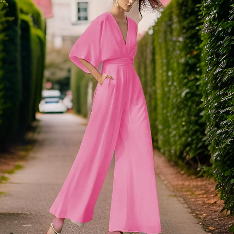 V-Ausschnitt Jumpsuit mit Dreiviertelärmeln - Aurora Chic