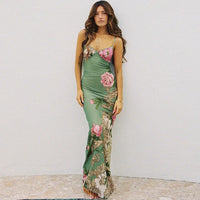 Blumiges Maxi-Sommerkleid mit V-Ausschnitt und Spaghettiträgern – Alina