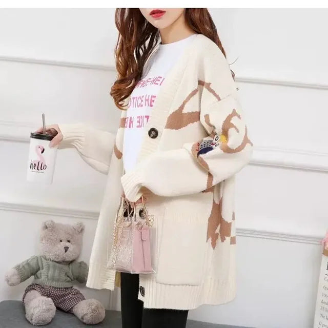 Gestrickte Strickjacke mit verspieltem Print und Knopfleiste - Nova