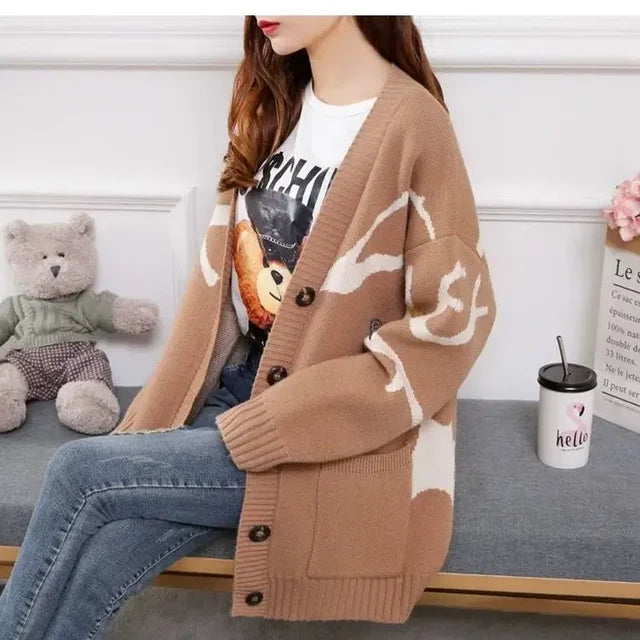 Gestrickte Strickjacke mit verspieltem Print und Knopfleiste - Nova