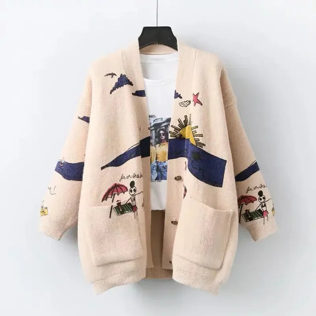 Gestrickte Strickjacke mit verspieltem Print und Knopfleiste - Nova