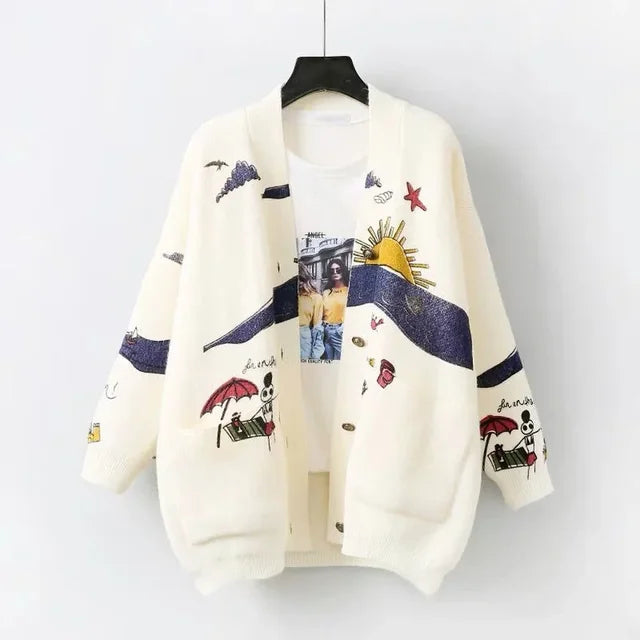 Gestrickte Strickjacke mit verspieltem Print und Knopfleiste - Nova