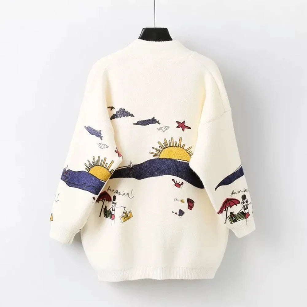 Gestrickte Strickjacke mit verspieltem Print und Knopfleiste - Nova
