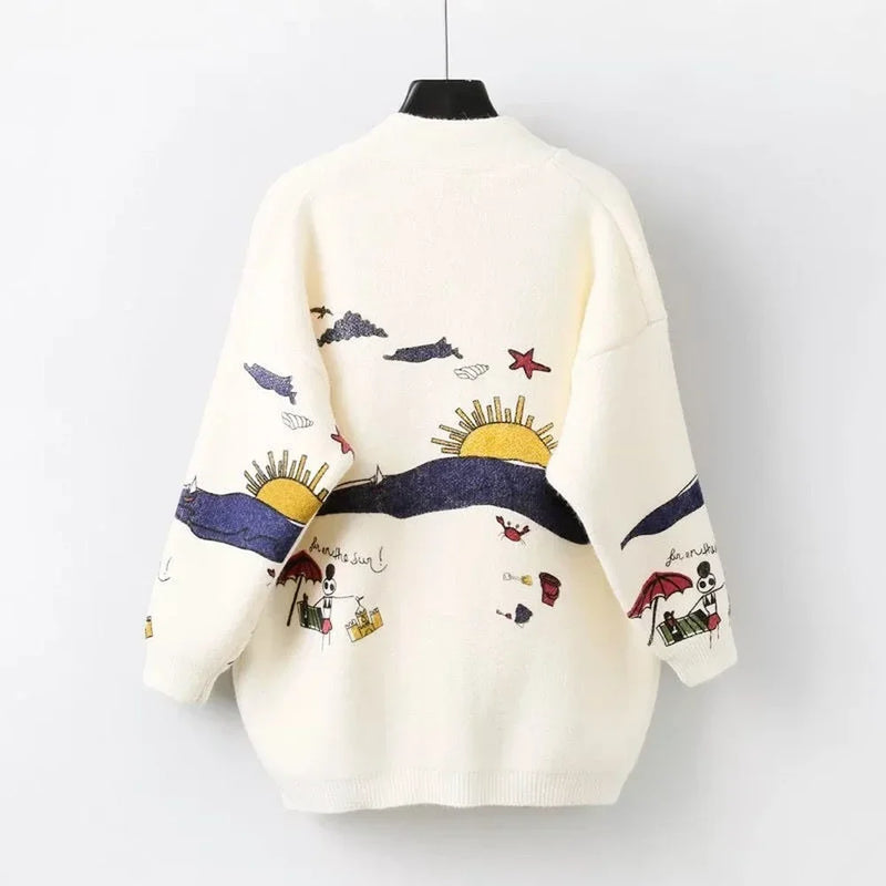 Gestrickte Strickjacke mit verspieltem Print und Knopfleiste - Nova
