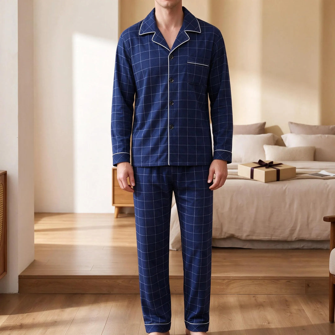 Klassieke Heren Pyjama Set Met Knoopsluiting – Stijlvol Cadeau Voor Hem
