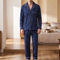 Klassieke Heren Pyjama Set Met Knoopsluiting – Stijlvol Cadeau Voor Hem