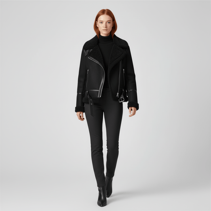 Klassische Lammfell-Inspirierte Jacke - Sophie
