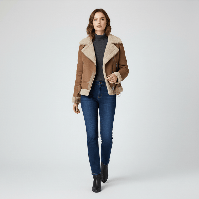 Klassische Lammfell-Inspirierte Jacke - Sophie