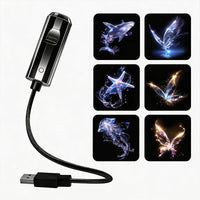 Zwarte projector met buigzame usb-arm naast zes dia-motieven: walvis, vlinders, zeester en kwal 7