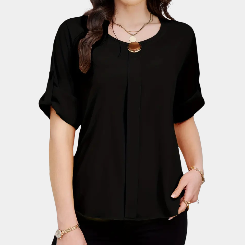 Luftige Schwarze Faltenbluse für Damen - Amira