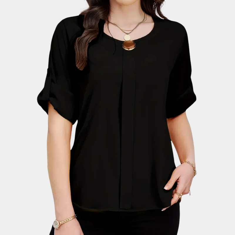 Luftige Schwarze Faltenbluse für Damen - Amira