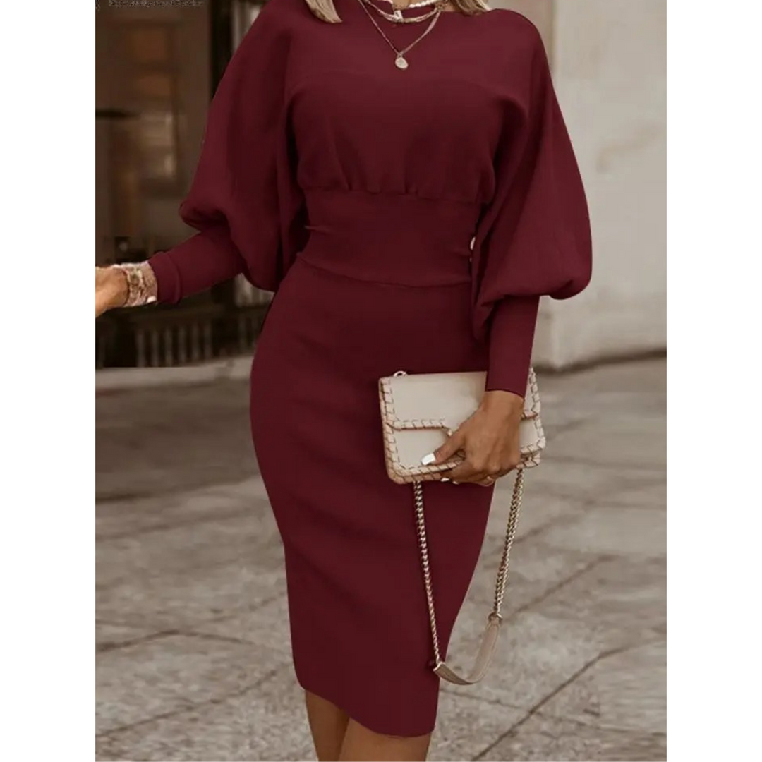 Einfarbiges Cocktailkleid mit Laternenärmeln - Lena
