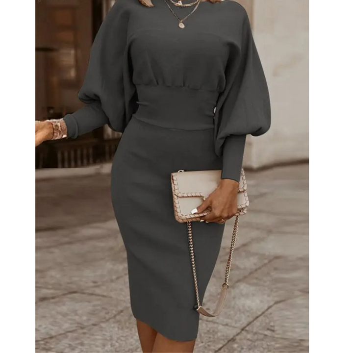 Einfarbiges Cocktailkleid mit Laternenärmeln - Lena