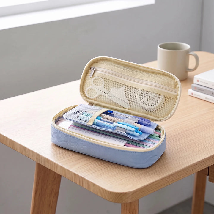 Large Capacity Double Layer Stationery Pouch - Deskari