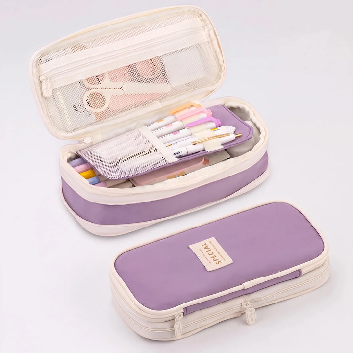 Large Capacity Double Layer Stationery Pouch - Deskari
