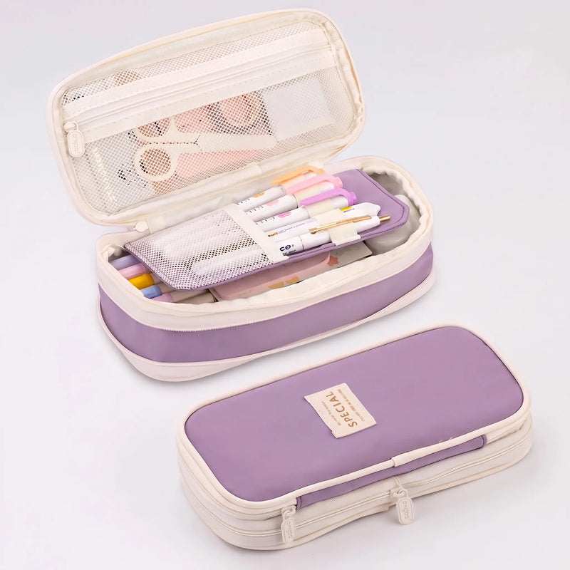 Large Capacity Double Layer Stationery Pouch - Deskari