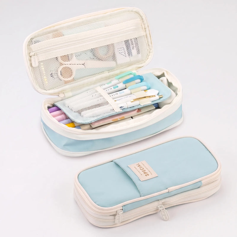 Large Capacity Double Layer Stationery Pouch - Deskari