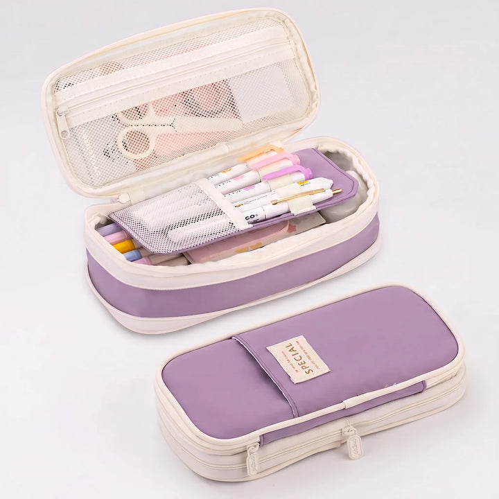 Large Capacity Double Layer Stationery Pouch - Deskari