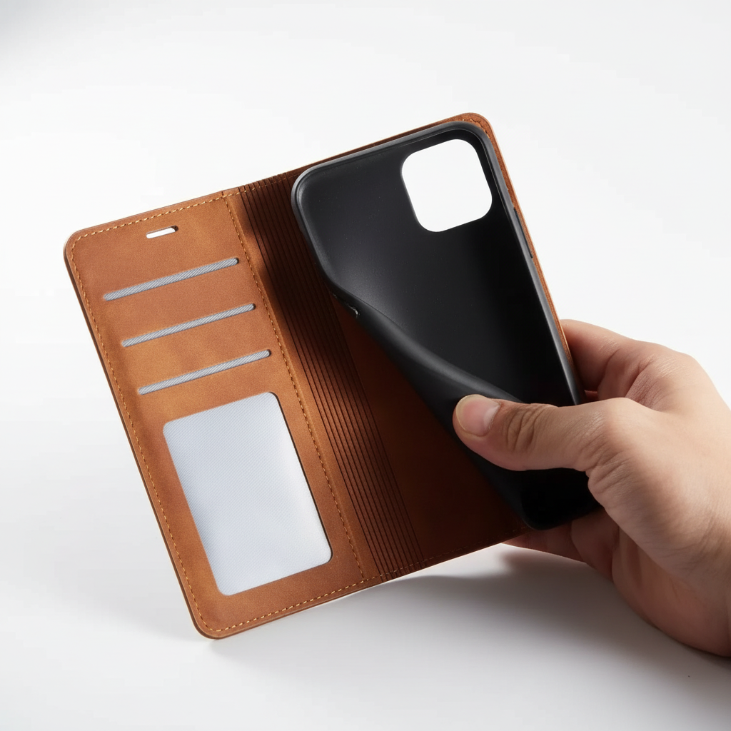 Leder Klapphülle Mit Kartenfach - LeatherFoliox