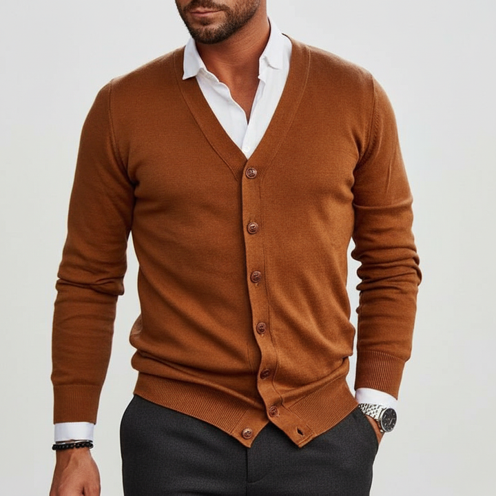 Leichter Warme Strickjacke Mit Knopfleiste - Elijah