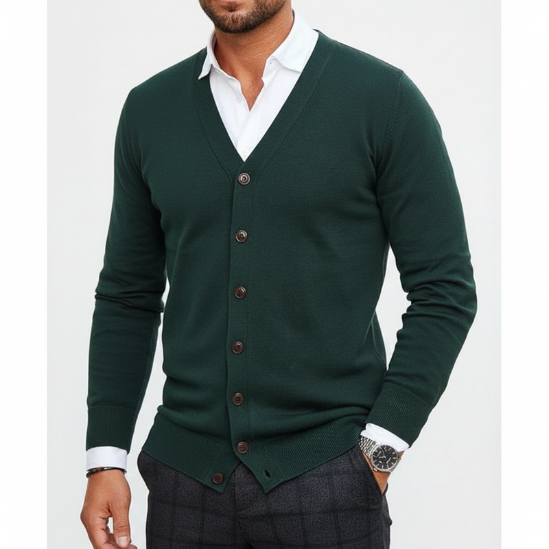 Leichter Warme Strickjacke Mit Knopfleiste - Elijah