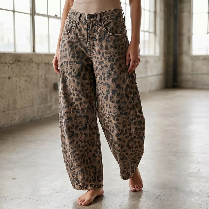 Leopard Print Barrel Jeans -  Frances