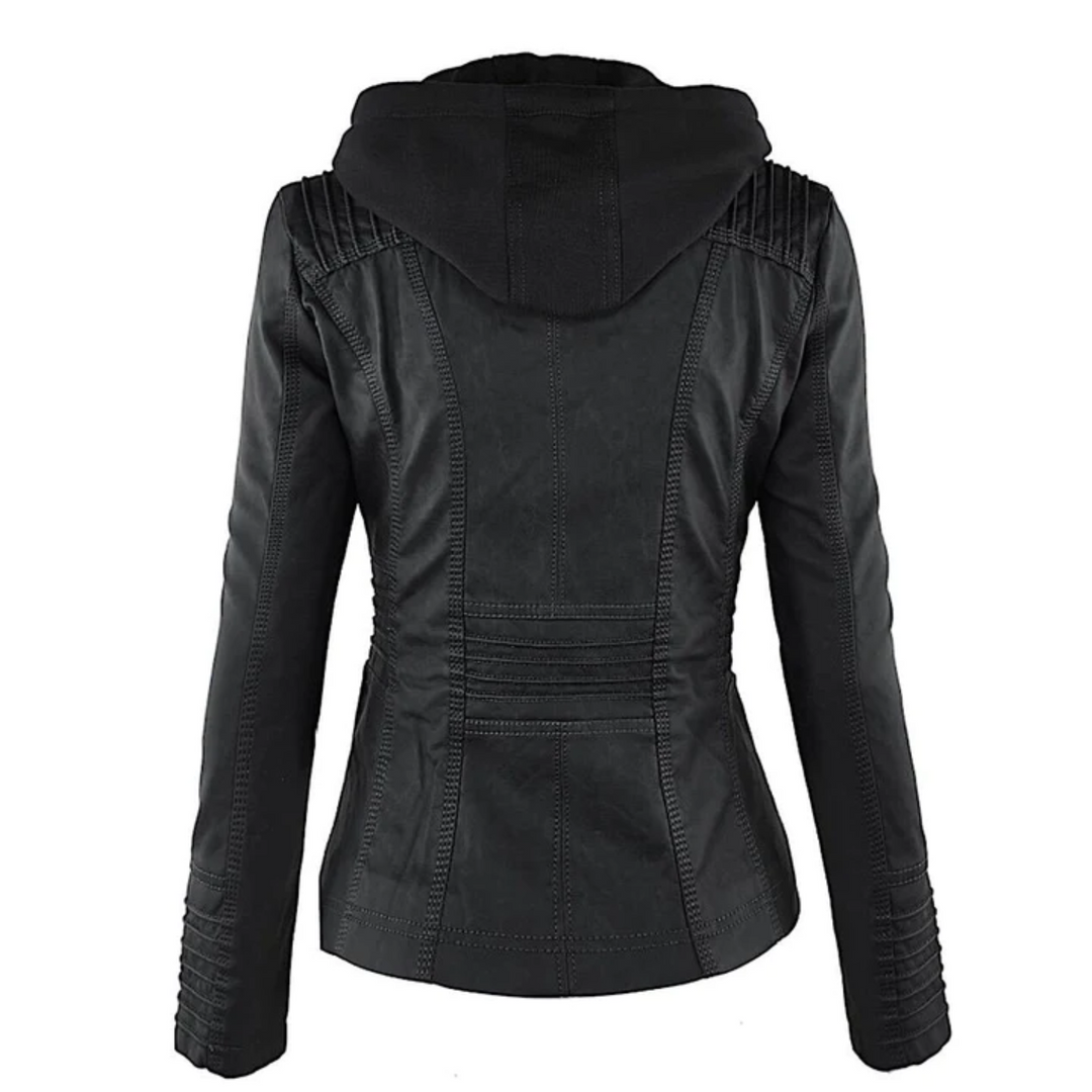 Leder Damenjacke mit Kapuze - Emma