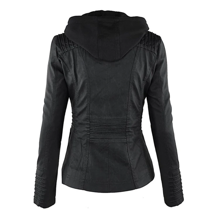 Leder Damenjacke mit Kapuze - Emma