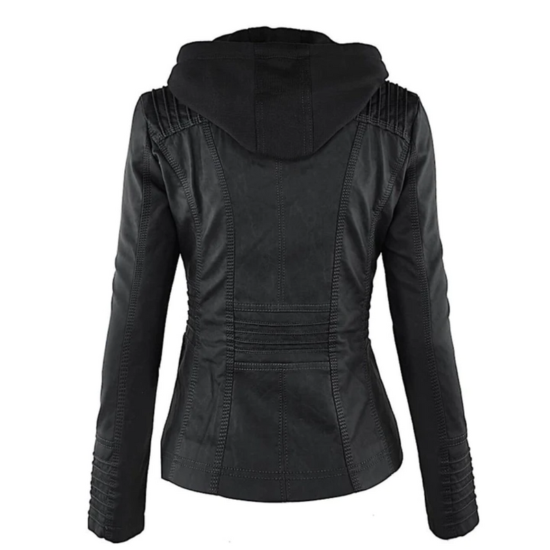 Leder Damenjacke mit Kapuze - Emma