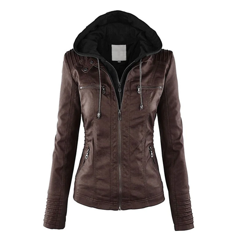 Leder Damenjacke mit Kapuze - Emma