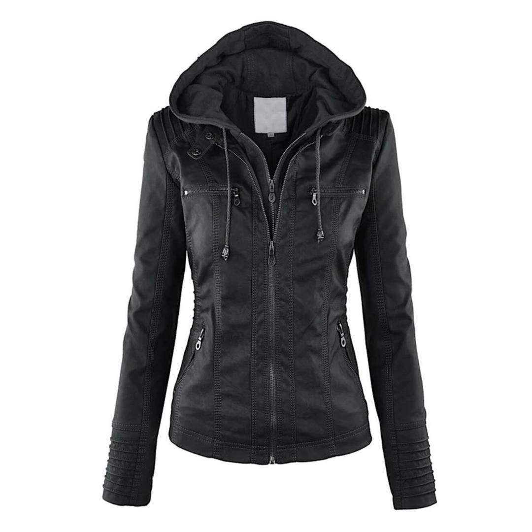Leder Damenjacke mit Kapuze - Emma