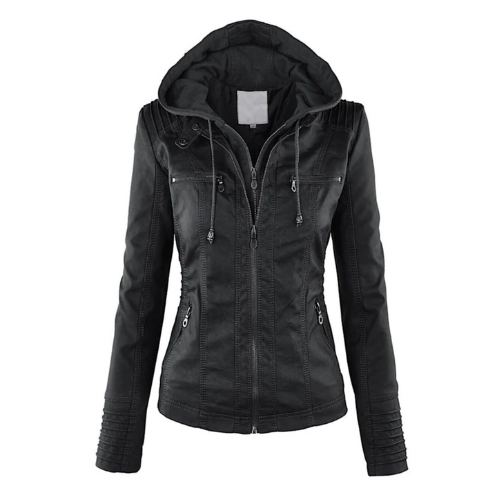 Leder Damenjacke mit Kapuze - Emma