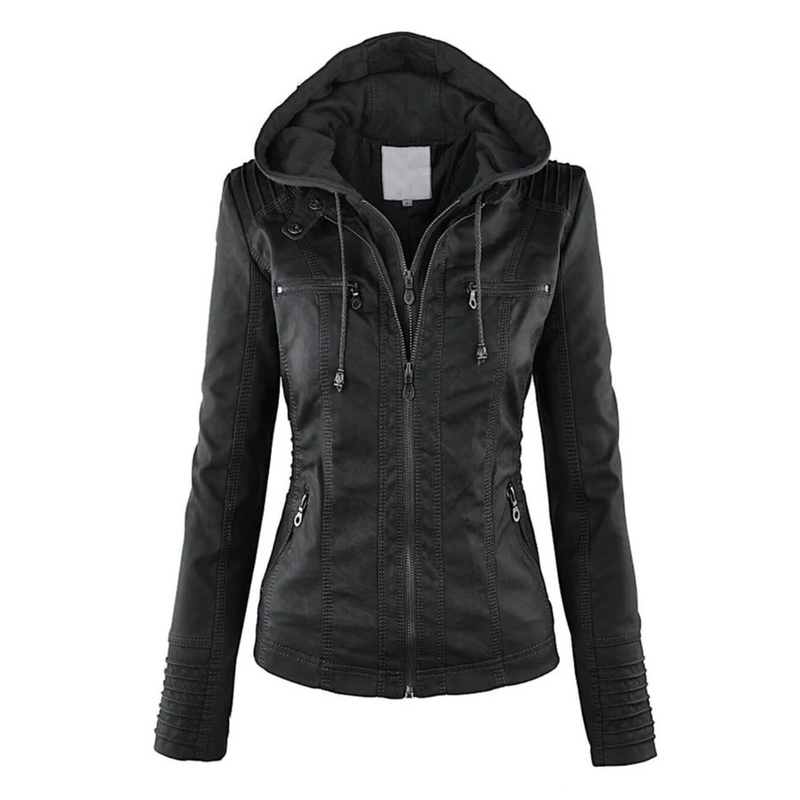 Leder Damenjacke mit Kapuze - Emma