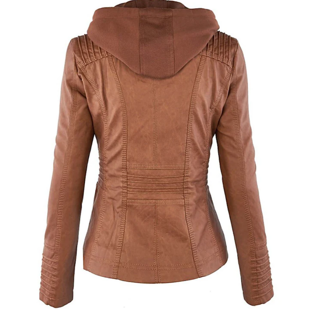 Leder Damenjacke mit Kapuze - Emma