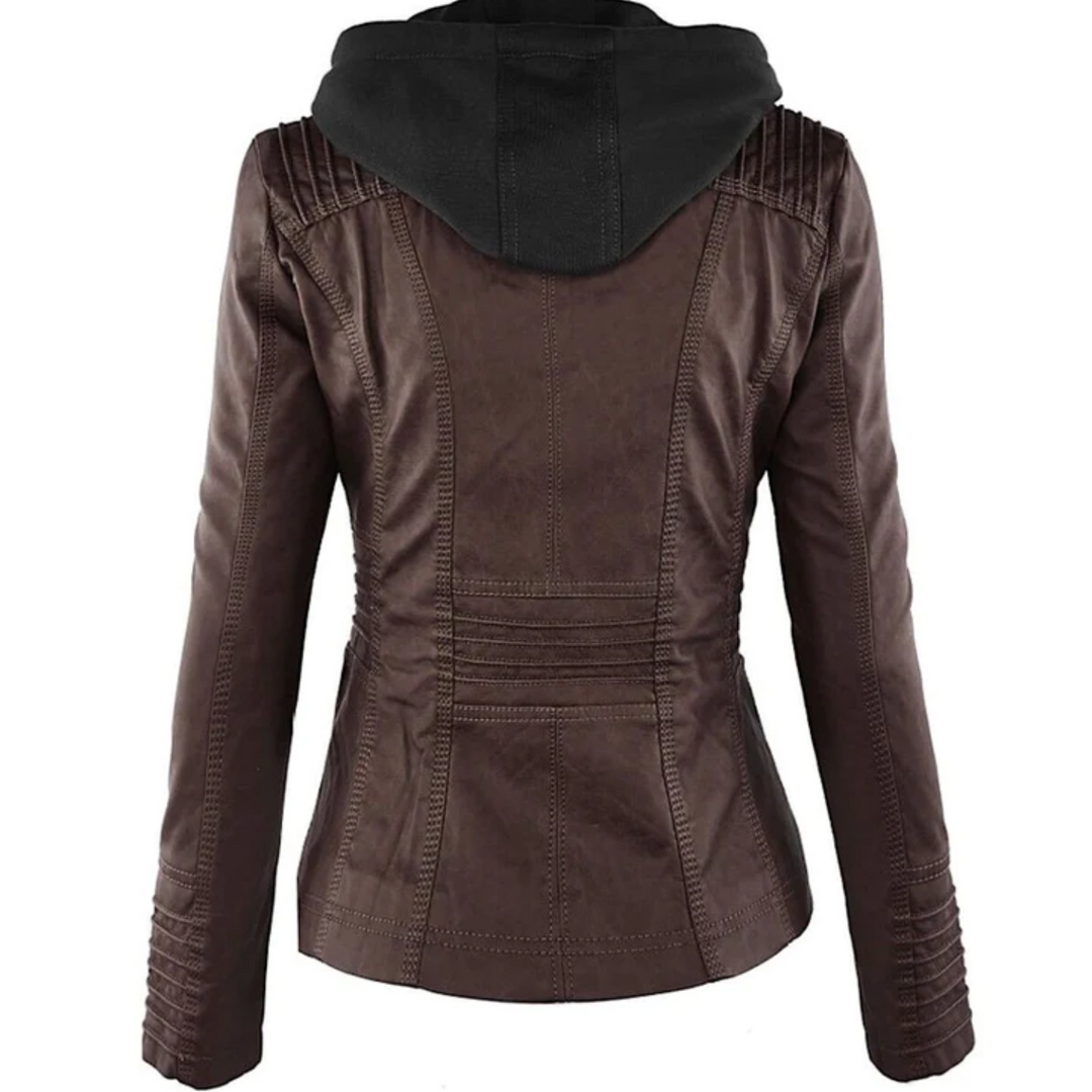 Leder Damenjacke mit Kapuze - Emma