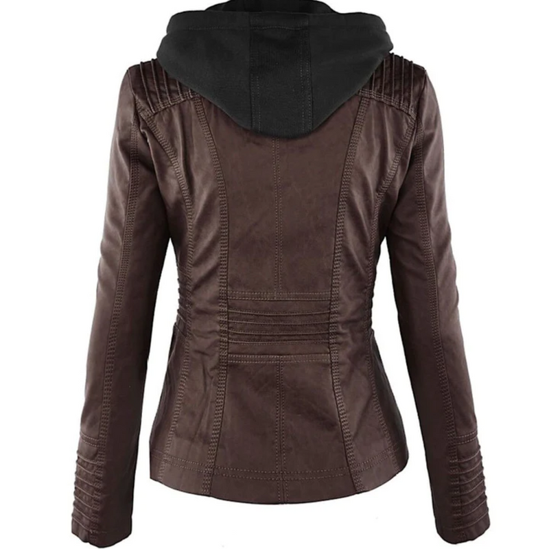 Leder Damenjacke mit Kapuze - Emma