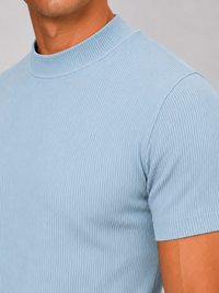 Men's Mock Neck Ribbed T-Shirt Fitted Stretch Short Sleeve Top 7