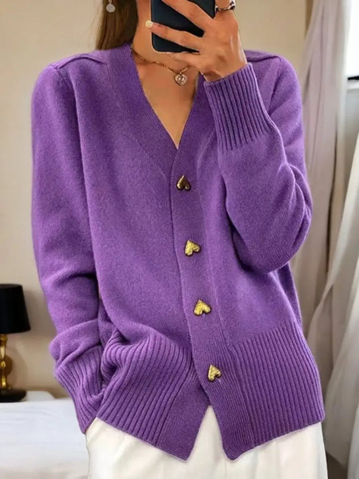 Longline Cardigan with V-Neck and Heart-Shaped Buttons 3