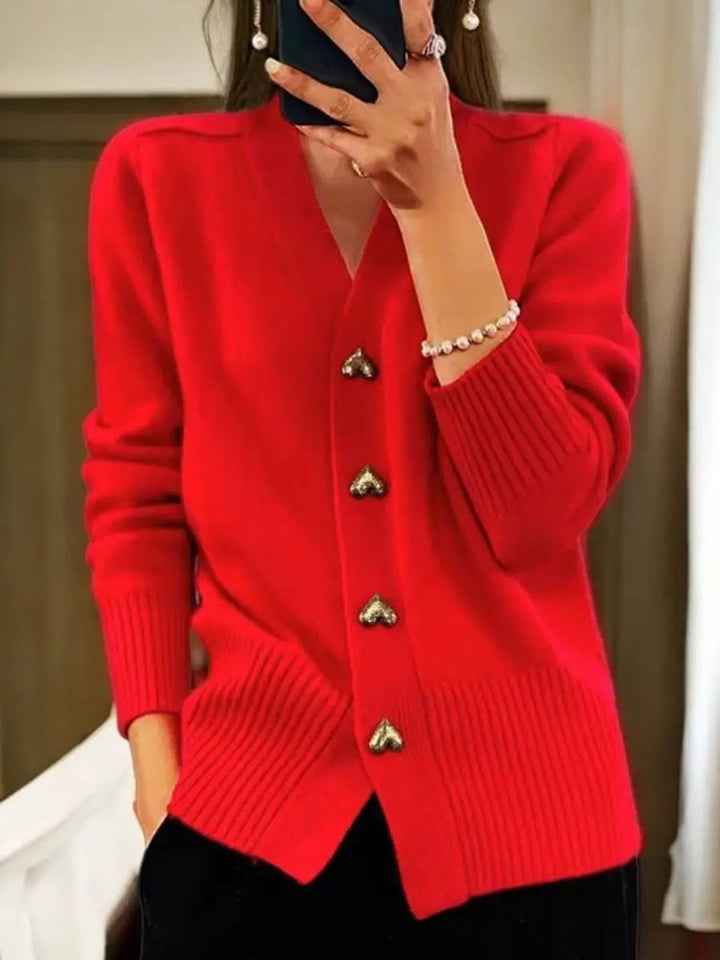 Longline Cardigan with V-Neck and Heart-Shaped Buttons 4