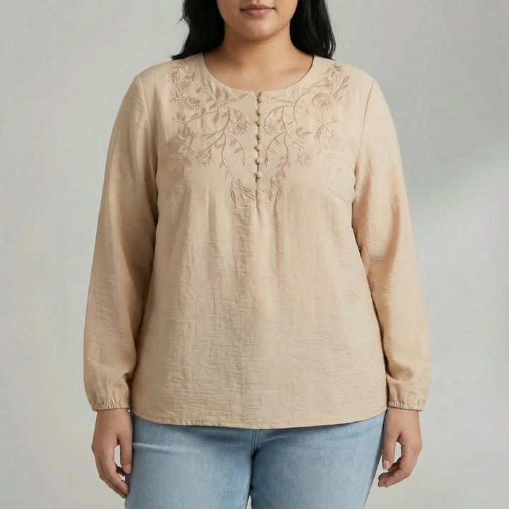 Loose Long Sleeve Embroidered Shirt - Joan