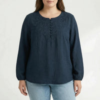 Loose Long Sleeve Embroidered Shirt - Joan