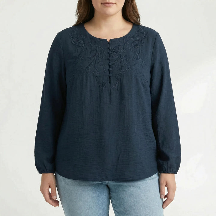 Loose Long Sleeve Embroidered Shirt - Joan